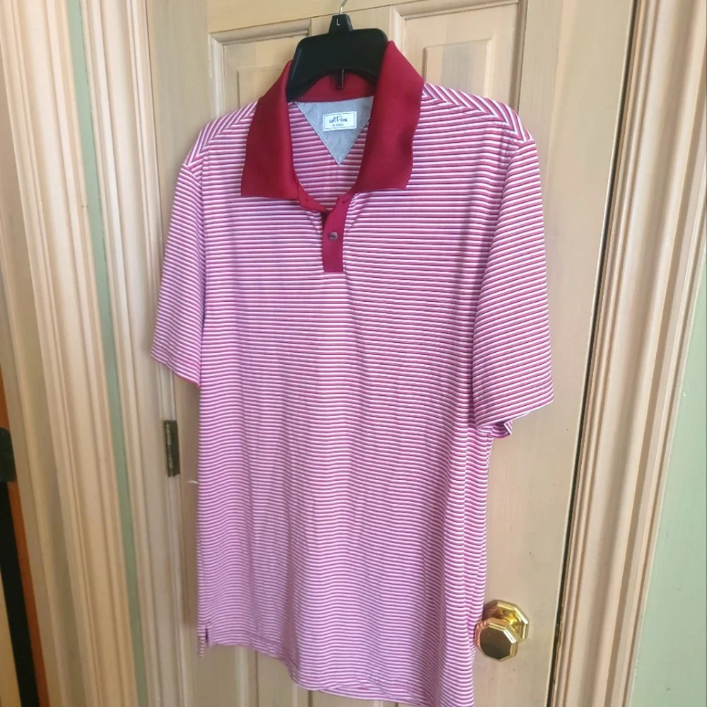 Mens Sz M Adidas Adipure Red Striped Golf Polo Shirt